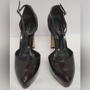 Charles by Charles David Black T-Strap Platform 4.75" Chunky Heels Size 9 1/2 M